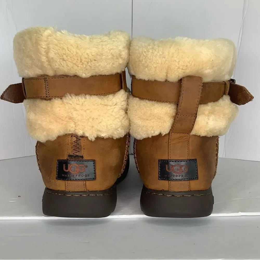 UGG Brielle Nubuck Brown Chestnut Shearling Leather Women Mid Calf Boots Sz 10